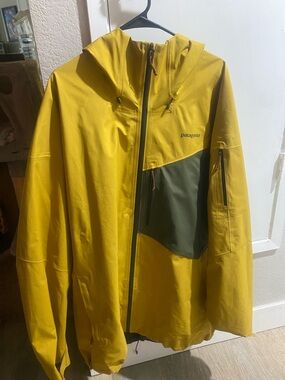 Patagonia Yellow Hooded Shell with Olive Chest Pocket